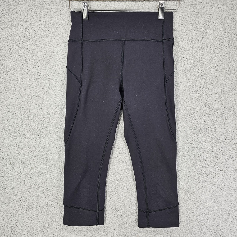 Lululemon In Movement Crop Womens 6 Black High Rise 19" Yoga Athletic W6AHJS